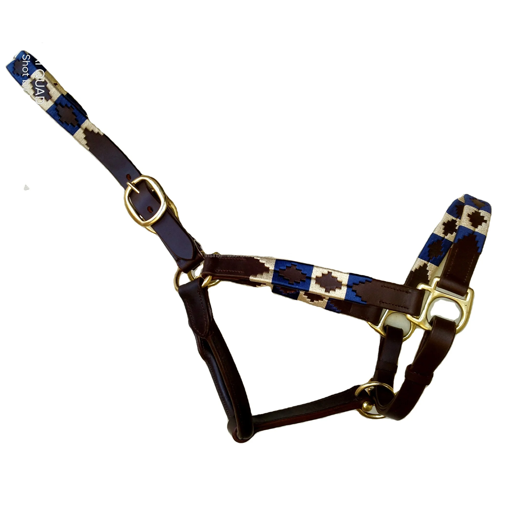 New Arrival - Excellent Quality - Traditional Hand Stitched - Glitter Gold with Navy Blue - Polo Leather Horse Halter