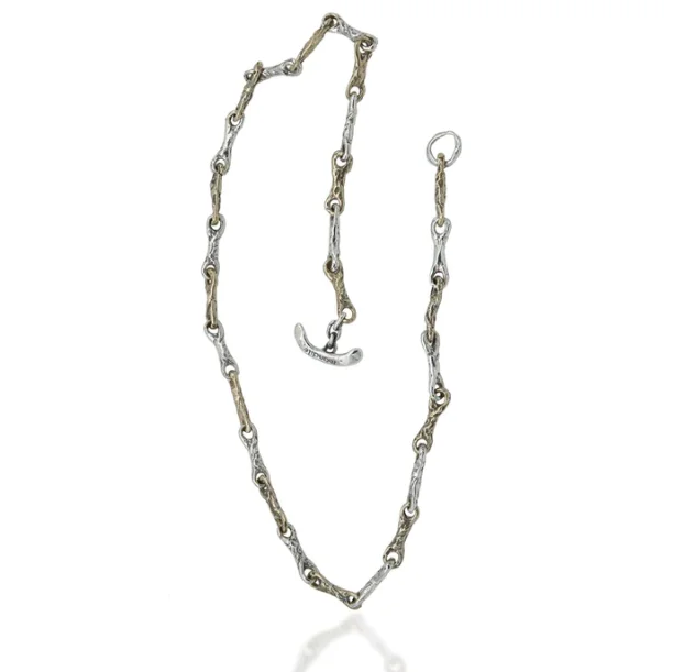 Best quality jewellery made in Italy 925 silver and bronze Unisex eight-bar link necklace T-bar craft closure