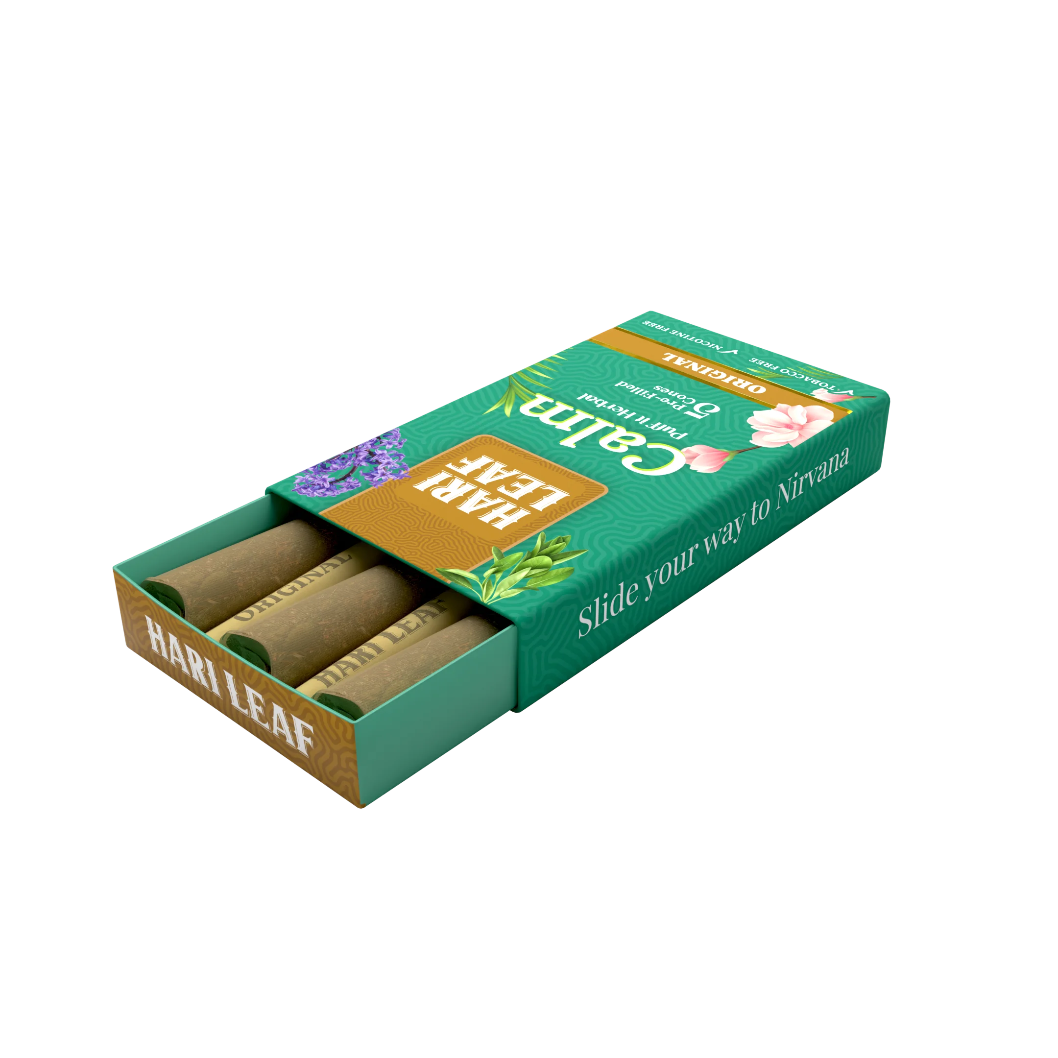 Hari Leaf Calm Blend Original Pre Filled Cones Non Tobacco Smooth Earthy Flavor 5 Cones per Pack Non Nicotine Tar Free