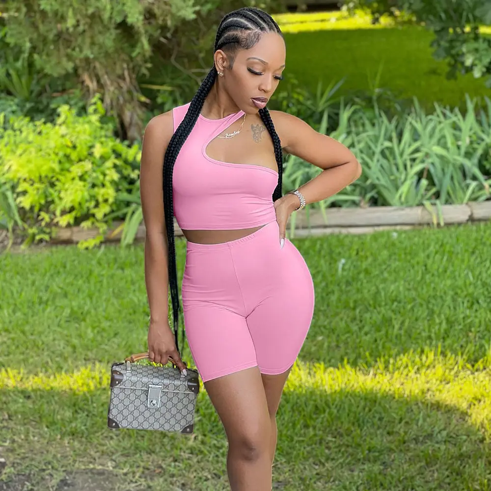 2024 STYLISH Summer Clothes Sexy Slim Fit Knit Hollow Out Sleeveless 2 Piece Set Female Women Outfits Two Piece Shorts Set For W