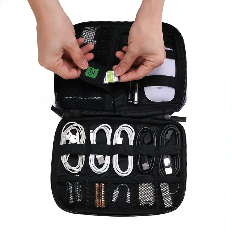 custom Tangle free cable bag Compact organizer Cord storage case Cable holder USB cable pouch storage case Digital storage bag