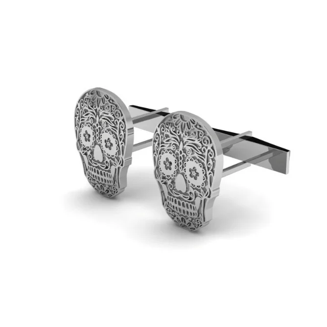 High Quality Customizable Silver Cufflinks With Mexican Skull Italian Handmade Design Punk Rock Style