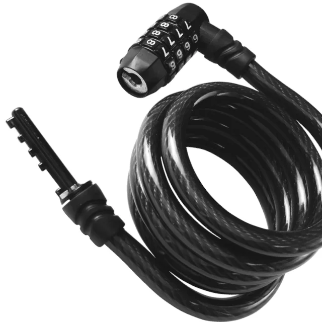 A bmx bike cable lock, designed and built in Taiwan, equipped with a 4-digit adjustable password