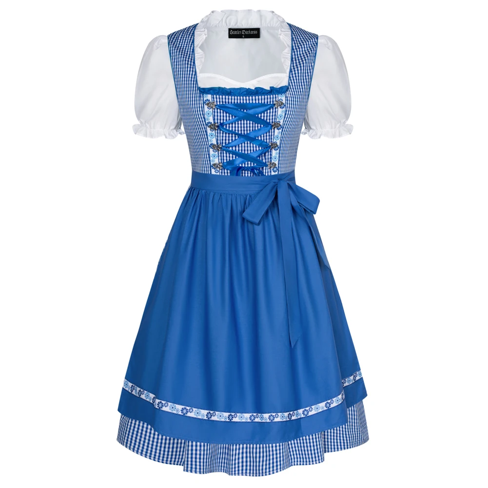 Women 3pcs Set German Bavarian Oktoberfest Halloween Costume Carnival Dress Woman Tops+Cotton Dress+Apron