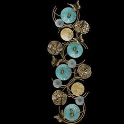 Modern Metal Wall Art Decor Round Shell Textured Golden & Blue Abstract Metal Wall Art