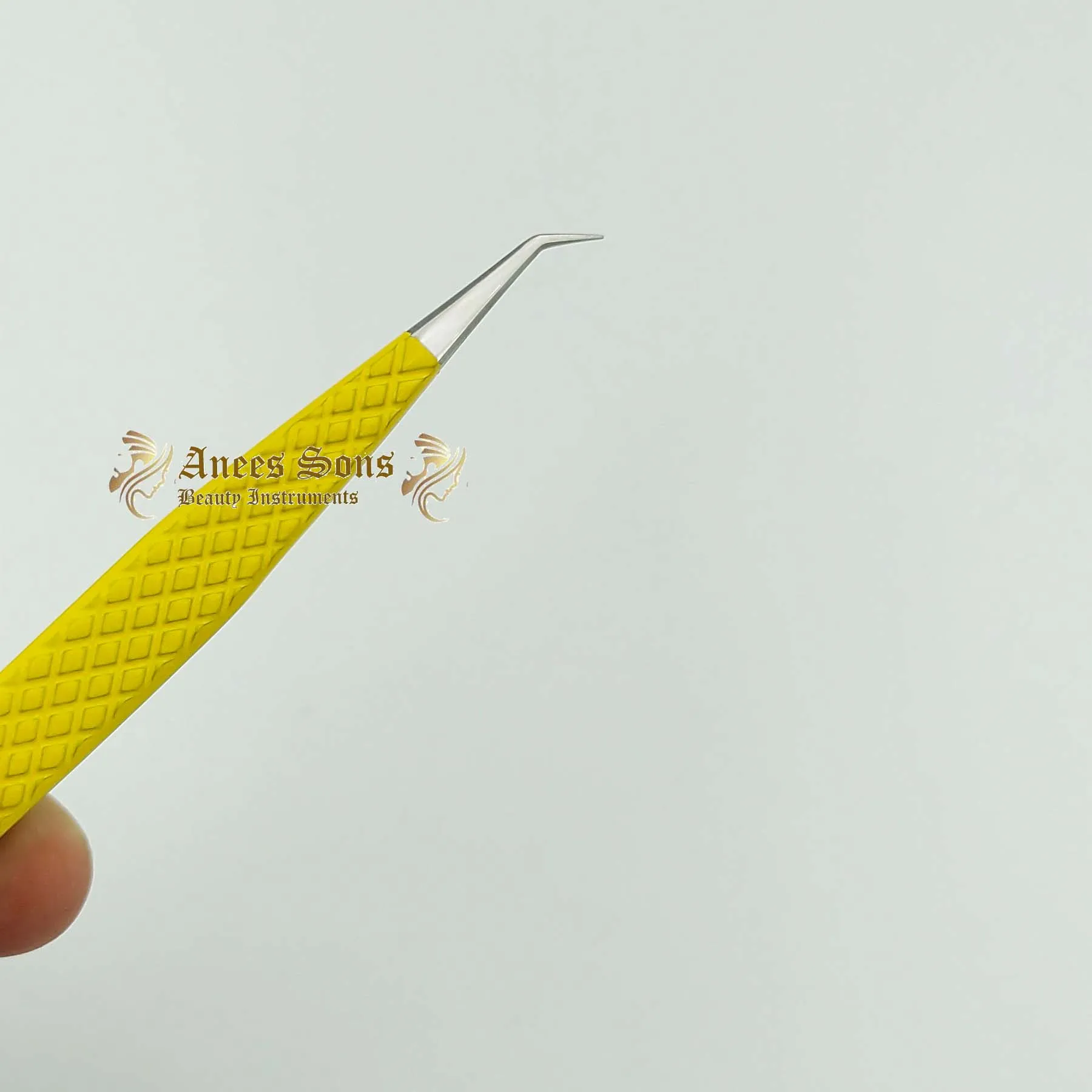 Diamond Grip Isolation Tweezer Yellow Powder Coated With Silver Tip Eyelash Extension Tweezer