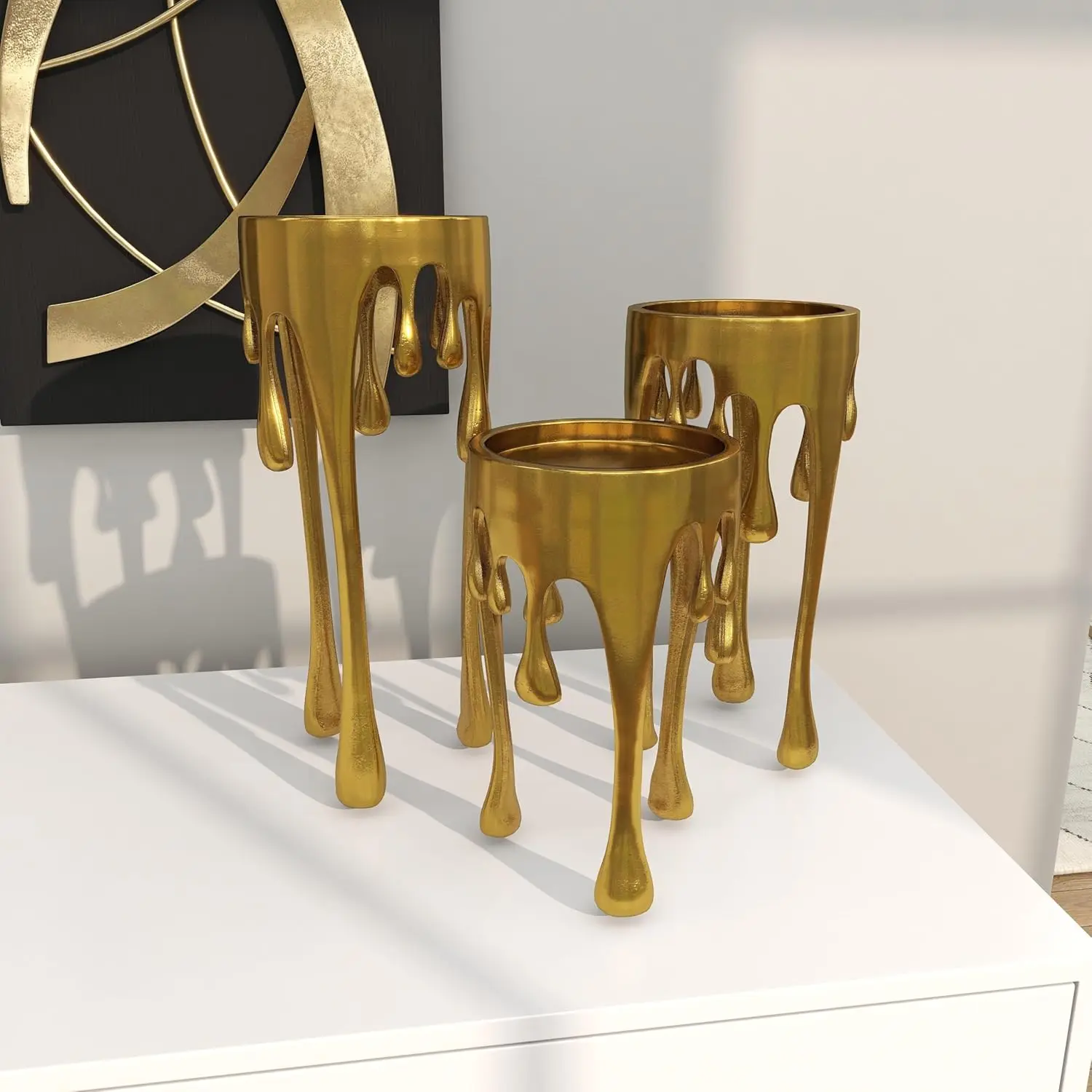 Modern Luxury KGN HDCH 3003 Black Casted Aluminum Candle Holder Set 3 Wax Melting Christmas Decoration gold Color Metal