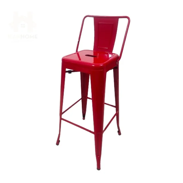 KanHome New Design Antique Iron Stackable Vintage Industrial Style Chaise Restaurant Bar Dining Black Metal Chair Furniture