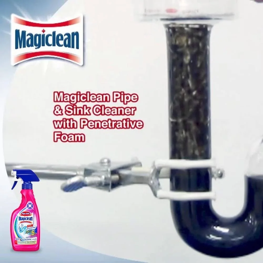 Household Cleaning Everyday Low Foam Magiclean Pipe & Sink Liquid Cleaner Trigger Spray 500ml for Removing Bad Smell and Drain