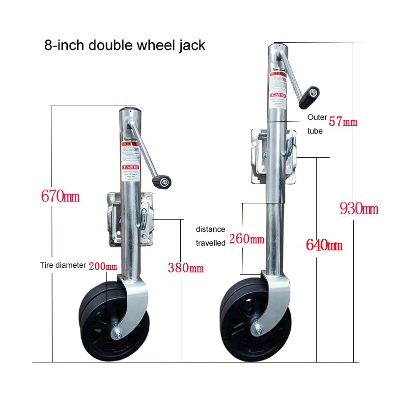 Wholesale factory heavy-duty 6/8 inches double wheel jack RV jack Yacht trailer seamless tube trailer jack