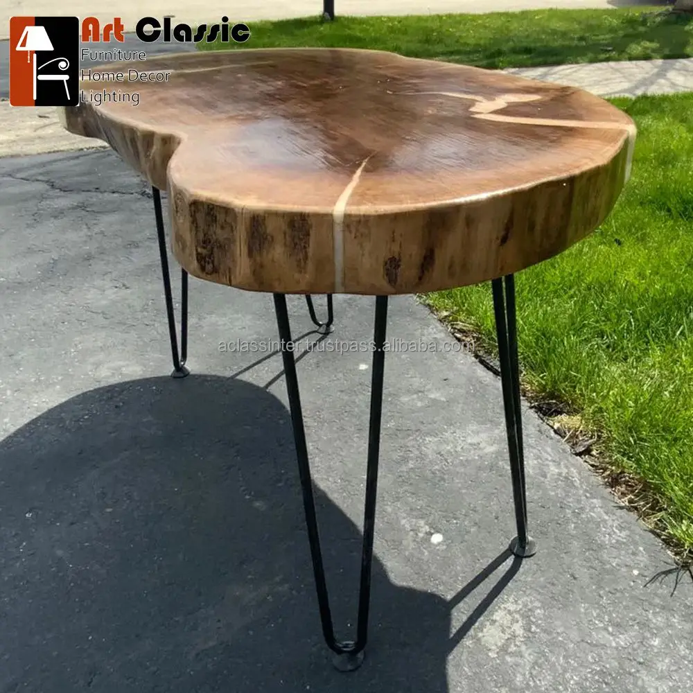 Banjar Resin Coffee table with glowing resin made of exotic suar wood iron leg coffee Tables Sets