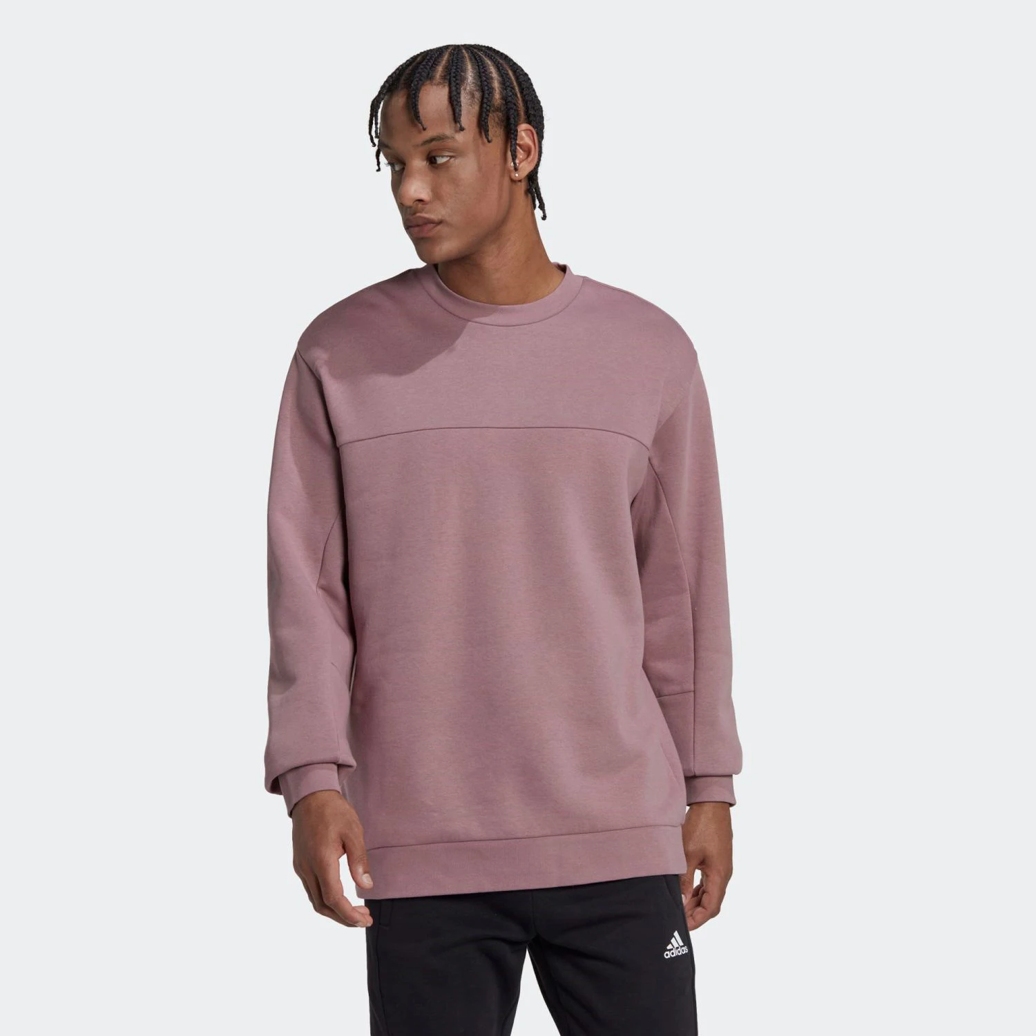 Warm and Cozy Loose Fit 77% Cotton 23% Recycled Polyester Fleece Light Purple Crewneck Sport Sweatshirt