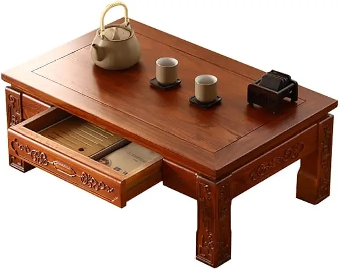 Special Edition Japanese-Style Low Wooden Table with Storage Drawers for Tatami, Bedrooms, and Bay Windows