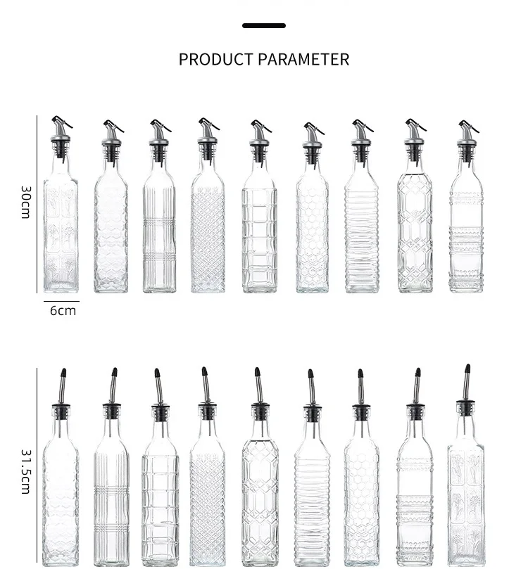 In-Stock Square Kitchen Organizer Glass Oil Cruet Olive Oil Seasoning Bottle Oil and Vinegar Dispenser