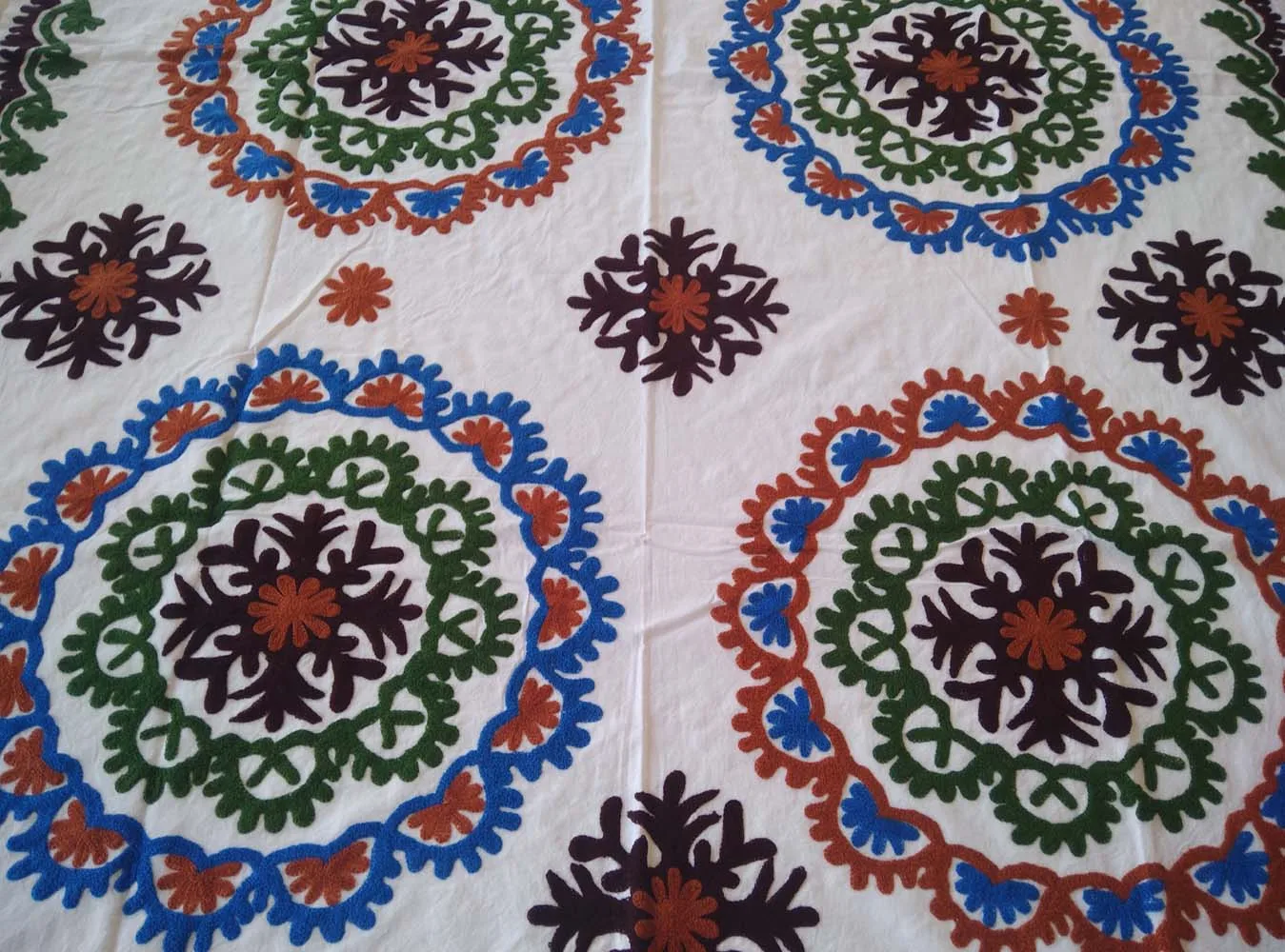 Multi-Colour Linen Fabric Suzani Bedspread Handmade Indian Bedsheet Bohemian Style Christmas Decor Table Throw Blanket Bedcover