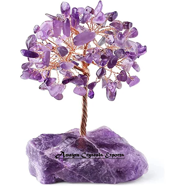 New Handmade Gemstone Amethyst Trees With Amethyst Rough Base Agate Chips trees for Gift Buy From Amayra crystals Exports India