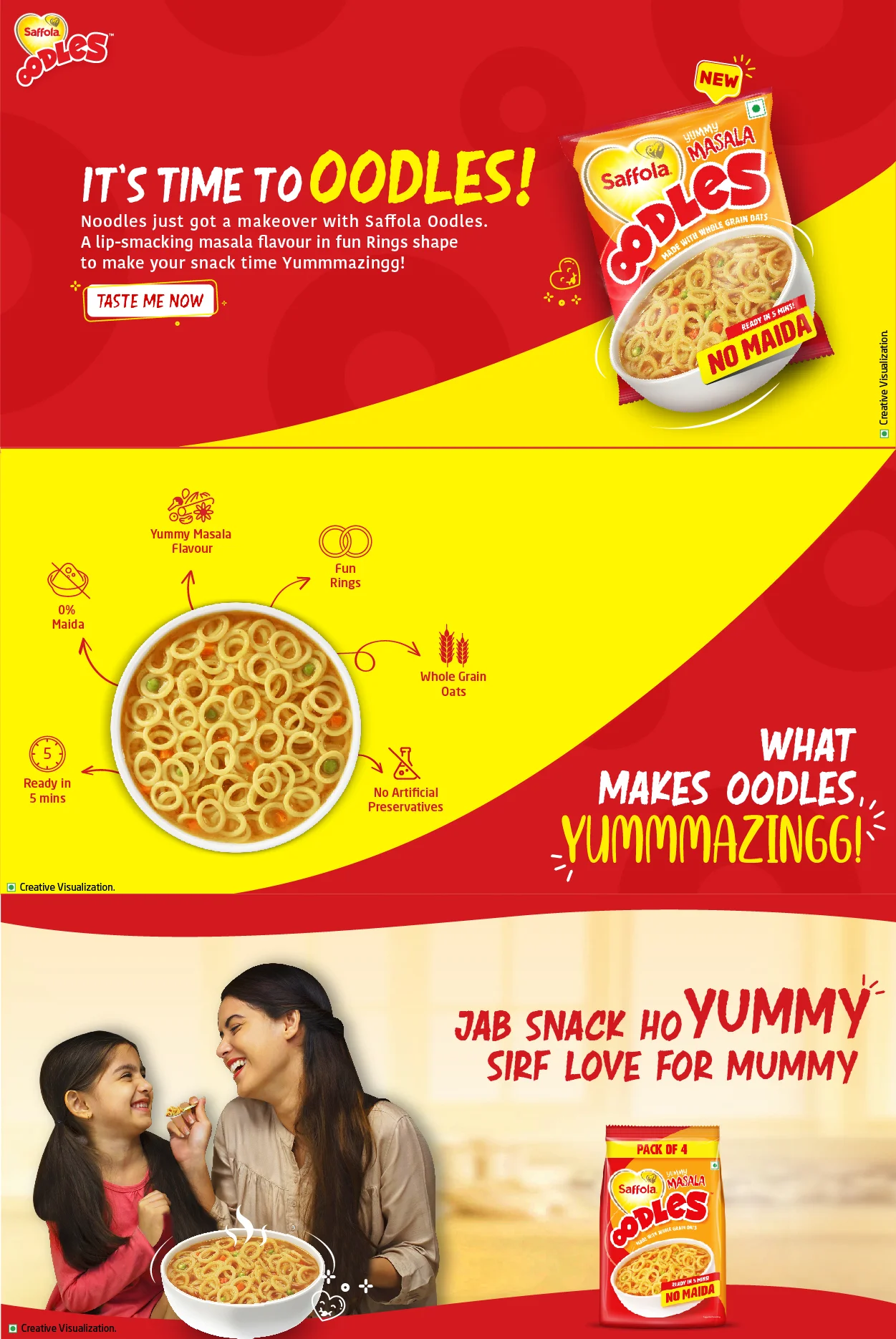 Мгновенная лапша Saffola Oodles в форме кольца, вкус Yummy Masala No Maida, цельный овес, доступен в различных размерах упаковки