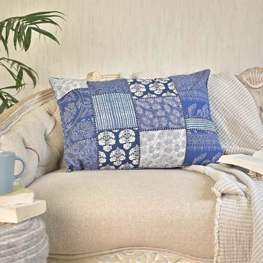 Decorative Pillowcase Wholesale Living Room Cushions16x24 Pillows Indian Block Print Denim Patchwork Floral Printed Pillow Cover