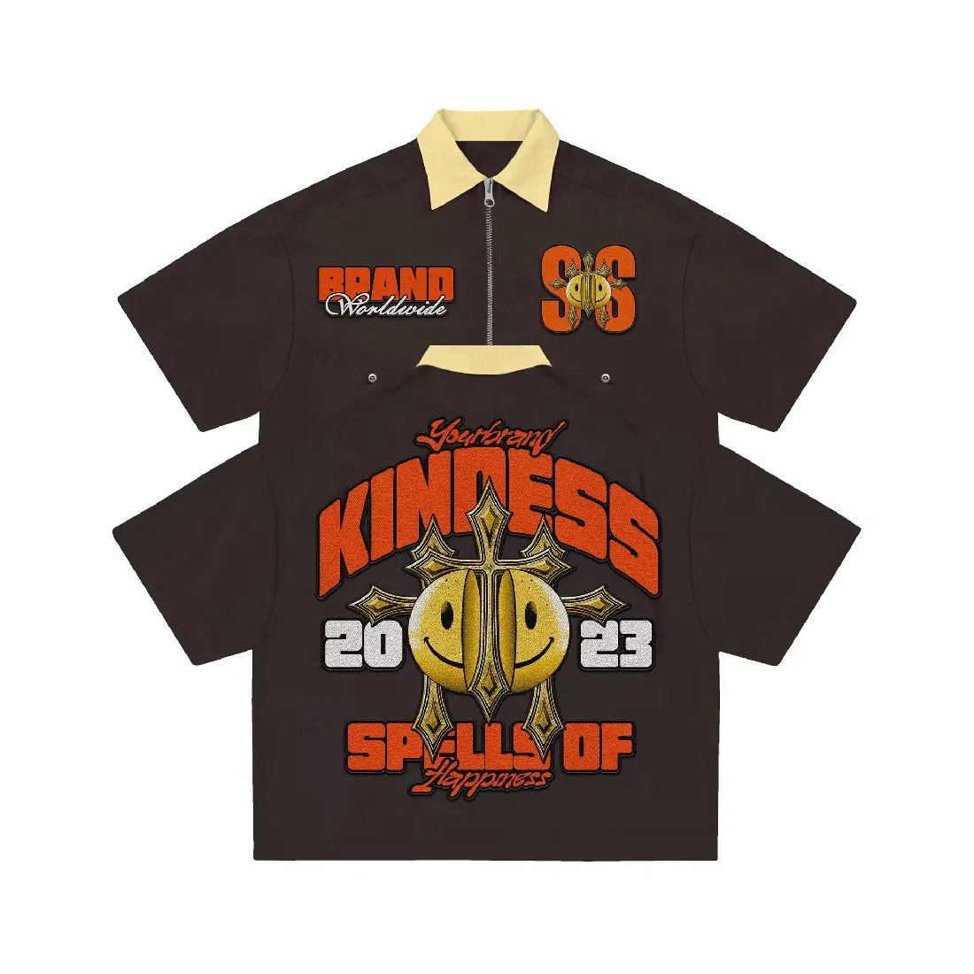 Custom Logo Screen Print Zip Up Cropped Boxy T Shirt Cotton Streetwear Vintage Hip Hop Zipper Polo T-shirt for Men