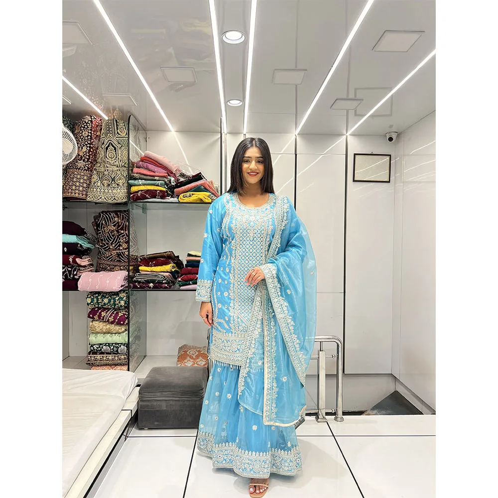 New Designer Indian Heavy Embroidery Work Palazzo Pakistani Rasberry Suits Ladies Long Party Wear Bridal Dress Featuring