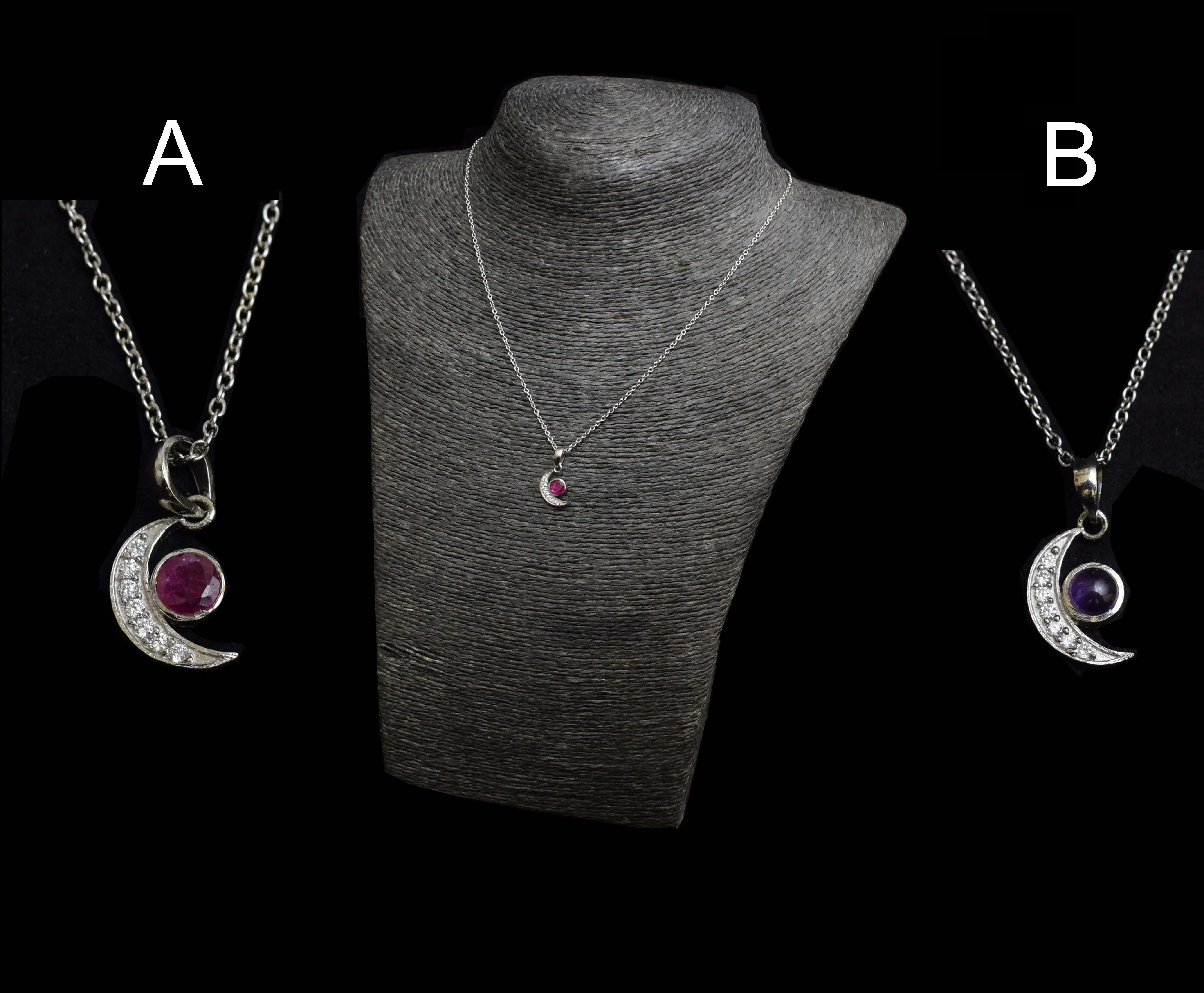 925 Sterling Silver Natural Multi Gemstone Moon Design Antique Silver Oxidized Plated Pendant Necklace