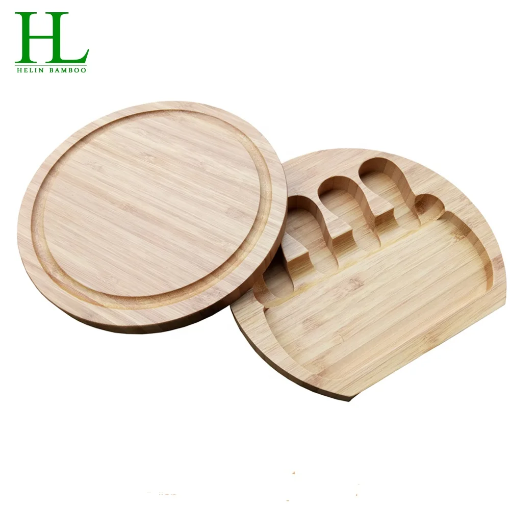 Round Bamboo Cheese Cutting Board Set With Knives Customized Cheese Board Bamboo set