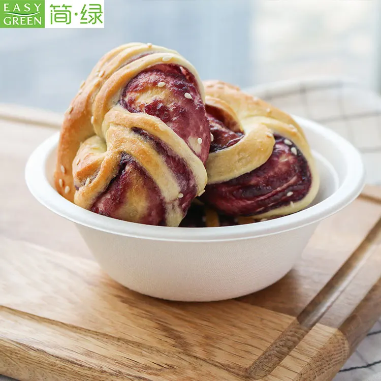 Compostable Disposable Paper Soup Bowl, Biodegradable Bagasse Takeout Food Bowl for Salad Dessert Milk Cereals--RB-16