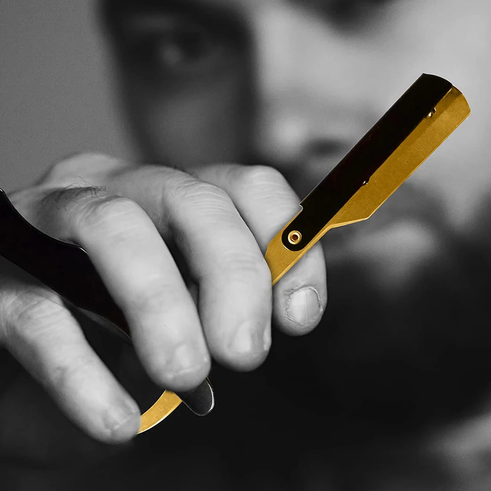 Customized Disposable Stainless Steel Straight Razors Gold Plated Beauty Salon Shaving Tools for Hair Face Body Shaving