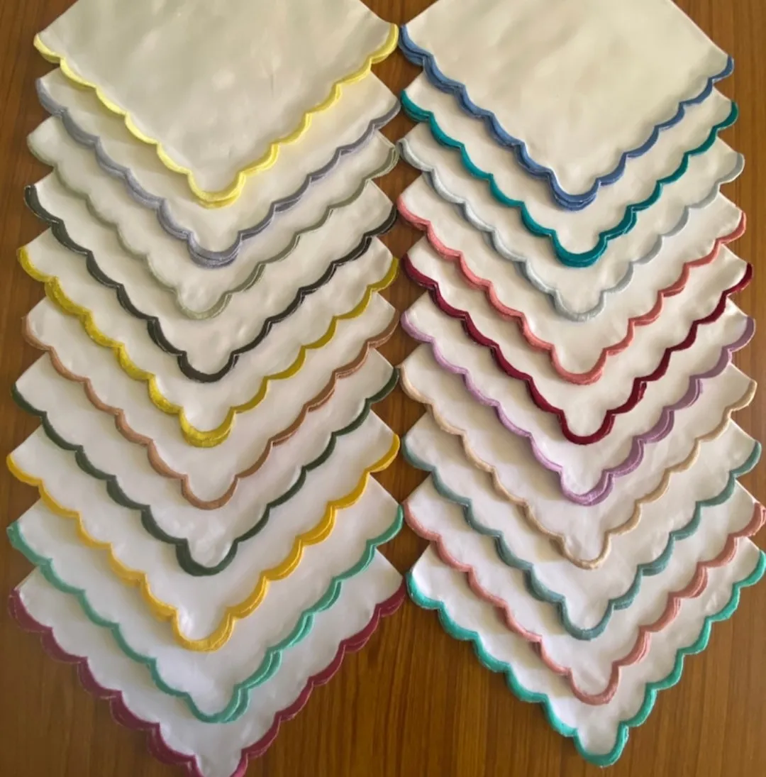 bulk Linen cloth napkins with Scallop edges in Custom color for table decor Custom Size Scalloped Napkins wholesale Custom color