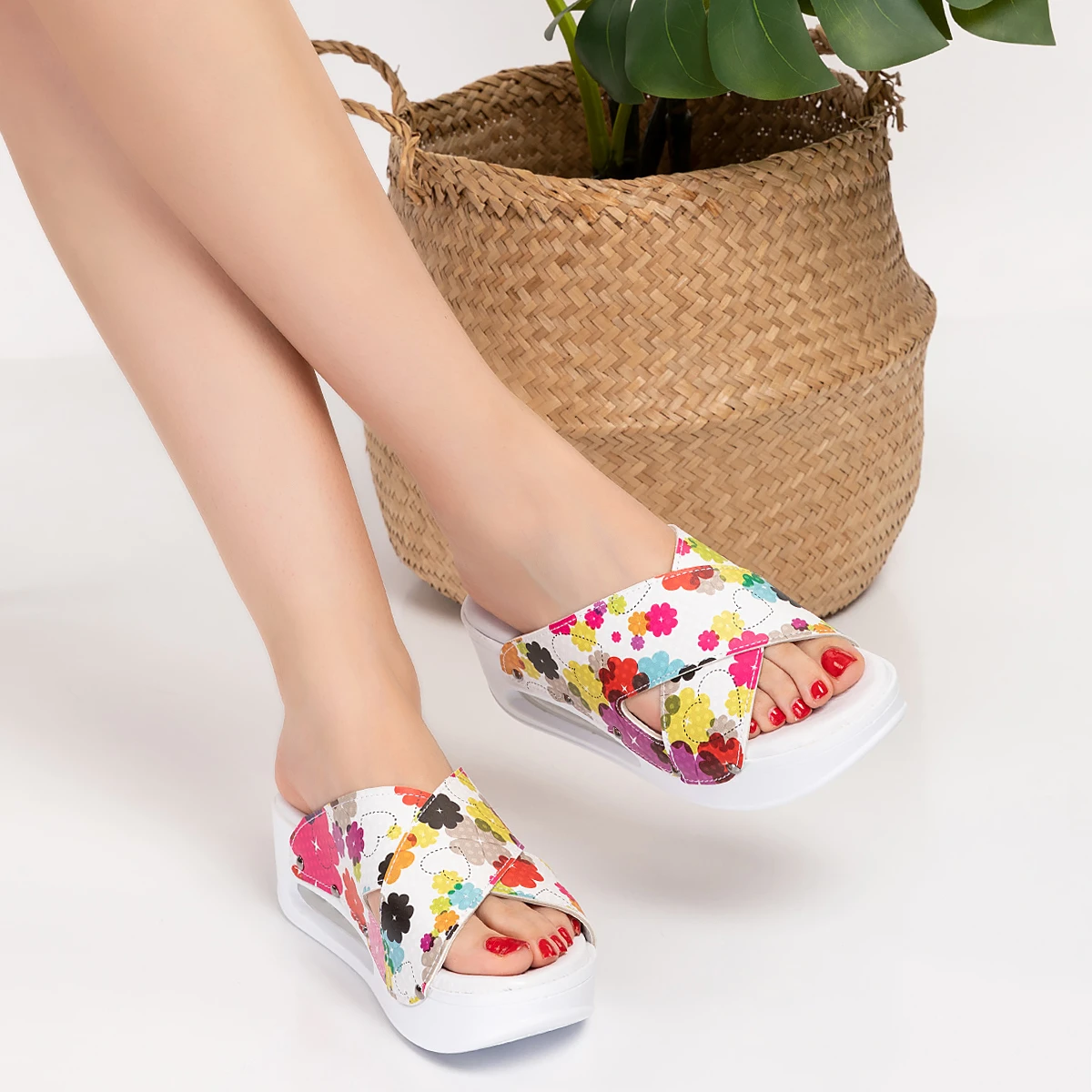 Clogs Colorful Daisy Patterned Orthopedic Slides (Open Toe),AirMax Sole Women Sabo Slippers Orthopedic Sabo Slippers Orthopedic