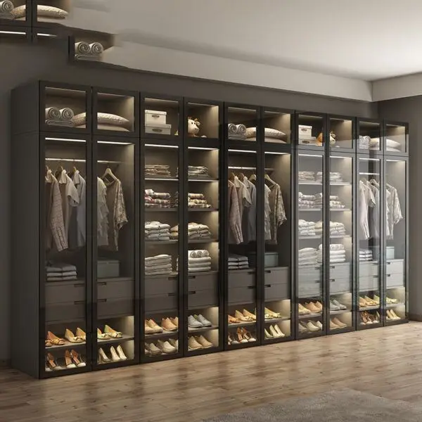 KEJIA Luxury Wood Aluminium Wardrobe Wooden Bedroom Furniture Set Custom Armoire Walking in Closet Cloakroom
