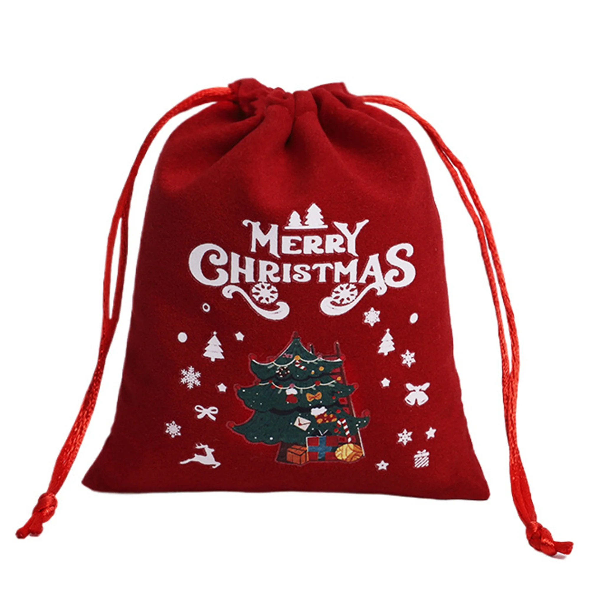 Wholesale  Custom Velvet  Pouch Xmas Party Favor Candy Chocolate Sweet Jewelry Packaging Christmas Drawstring Fabric Gift Bag