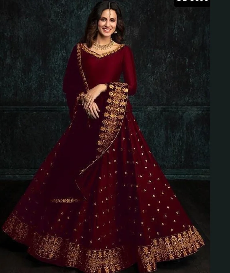 Комплект из тафты шелка Lehenga Choli в Индийском и Пакистанском Стиле с вышивкой красивой сеткой Dupatta для женщин свадебная одежда