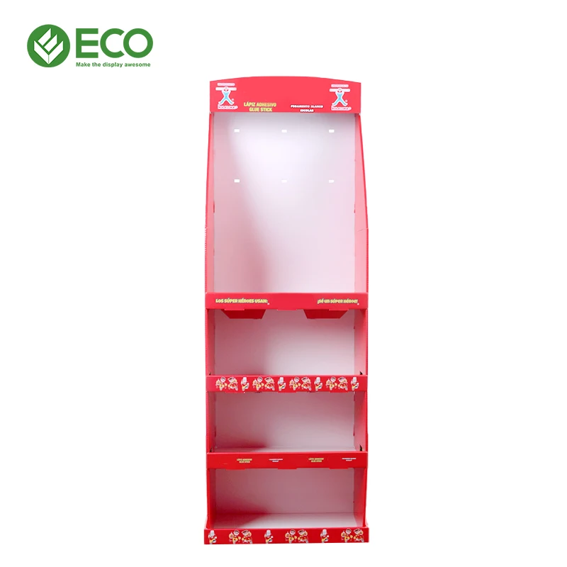 Customized Retail Floor Stand Rack Pos Corrugated Merchandising Exhibition Product Display Stand  With Hook