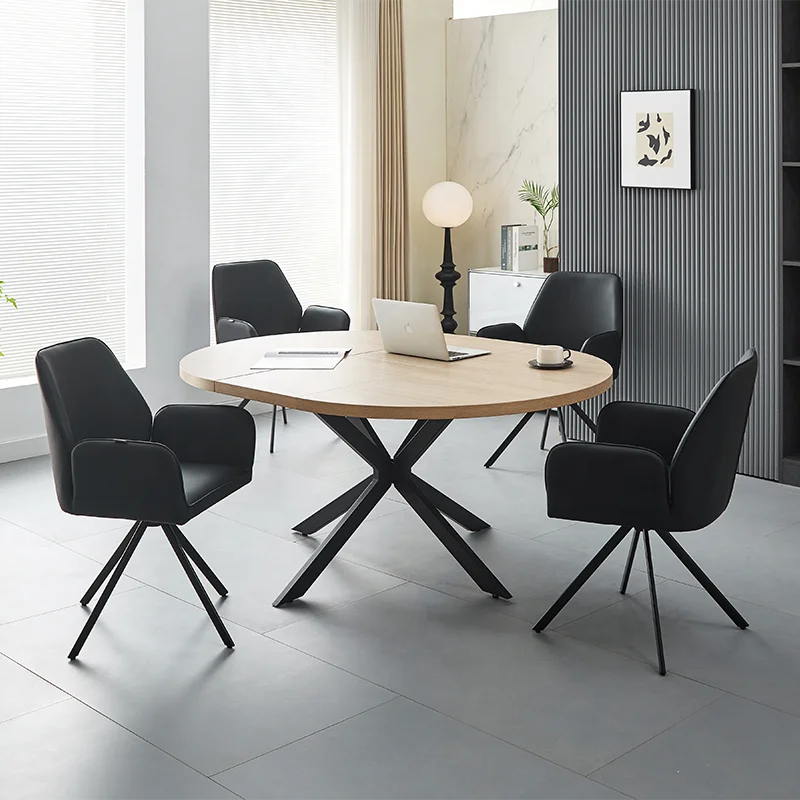 Wholesale dining room furniture length adjustable China factory extendable legs metal base dining table round dining table set