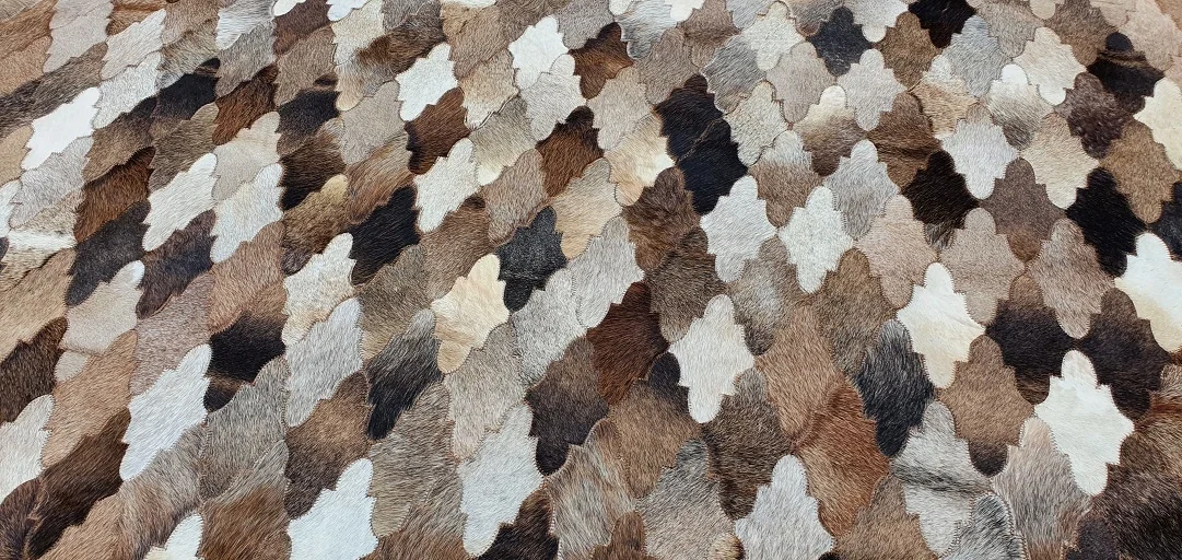 Pure Genuine cow Leather Modern design Colorful Hair on Handmade Patchwork Leather cowhide Area rug