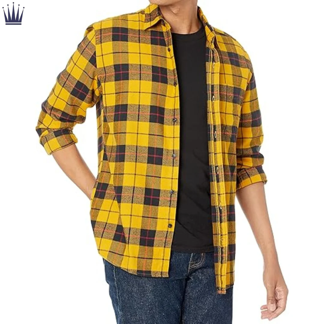 OEM Luxury Flannel Shirts Hot Sale Mens Fashion Button Up Custom Shirts 100% Cotton Heavyweight Checked Plaid New 2024 Design