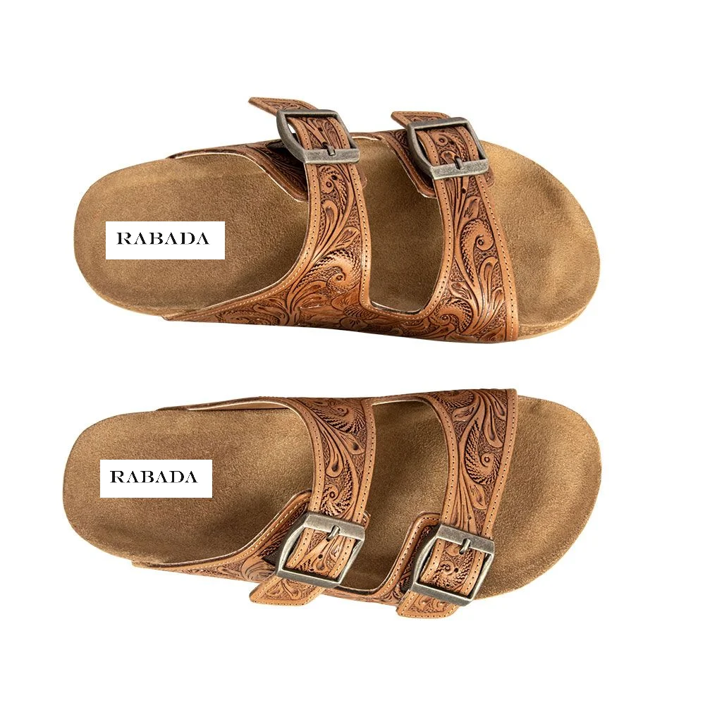 Western tooling carving new Arrival Style Comfortable Cork Sole Sandal Cheap women Summer Fashionable Custom Color Unisex Sandal