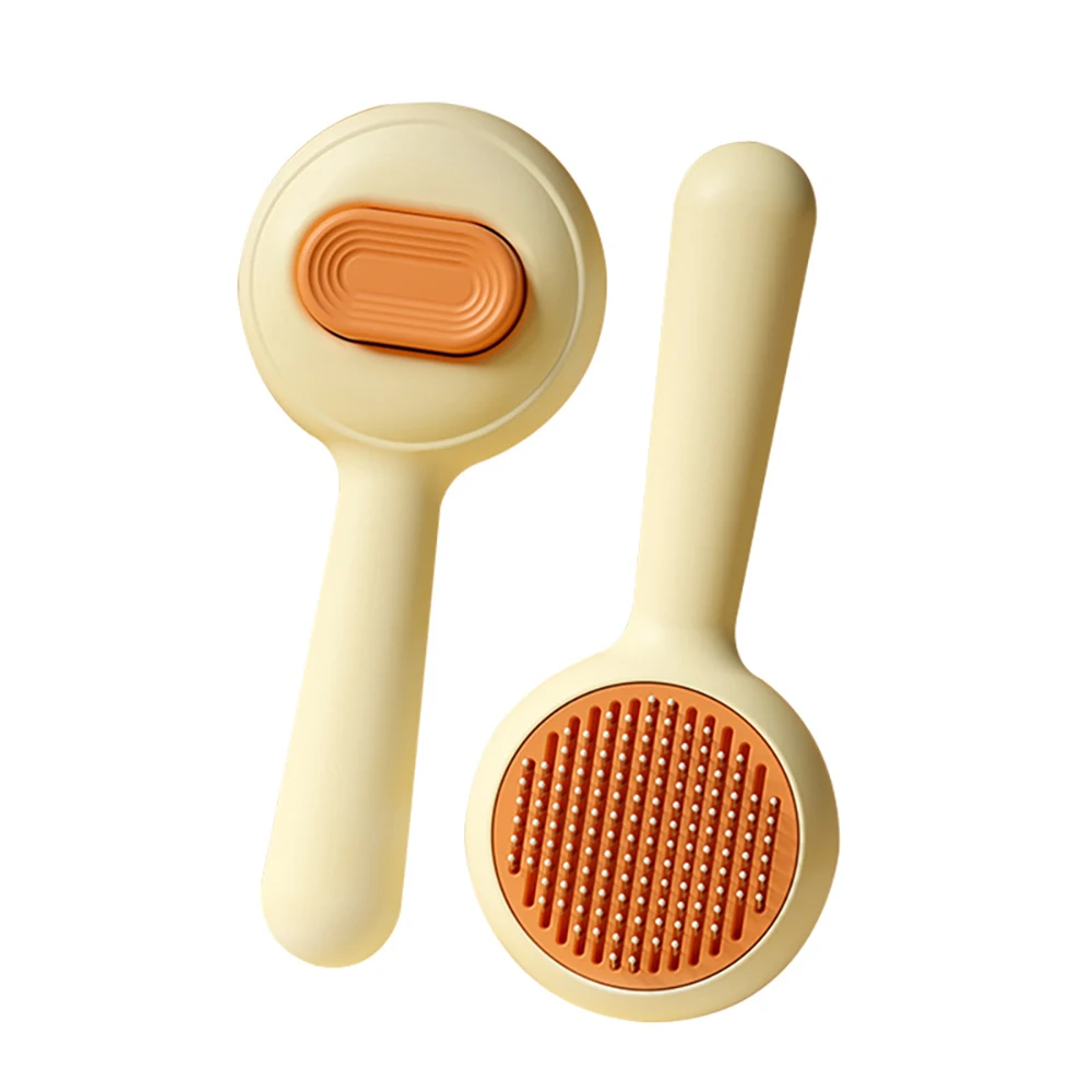 KUMA Pet Grooming Brush with Self-Cleaning Cute Eclair Design Easy to Clean and Rust Resistant (Cream)