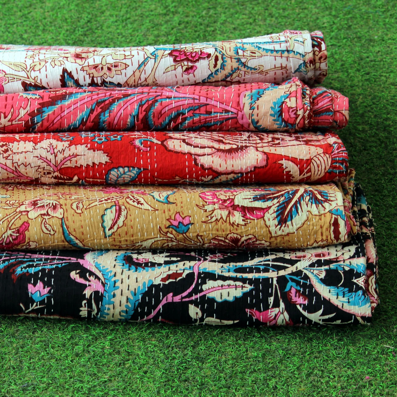 Kantha одеяло с индийским ручным принтом цветочное Королевское одиночное из чистого хлопка богемное покрывало для кровати