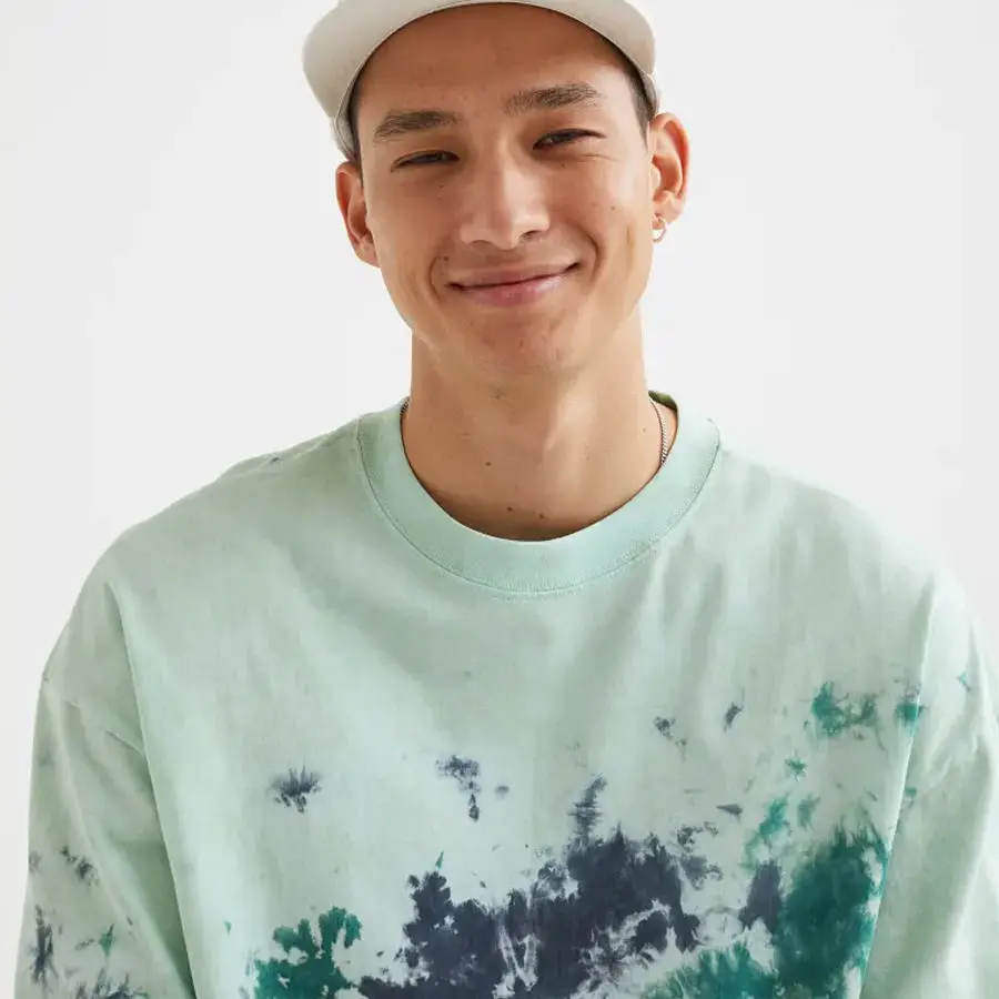 Latest Design Summer Arrival Men Tie And Dye Print Loose Fit Casual Acid Washed Drop Shoulder T Shirt For Sale