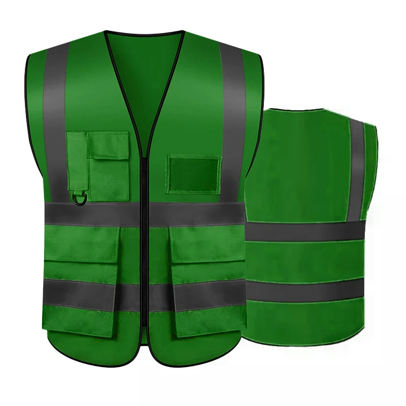 Hot Sales Reflective Safety Vest Mens Unisex Workwear Top Sleeveless Reflective Vest Green High Visilibility Safety Vest