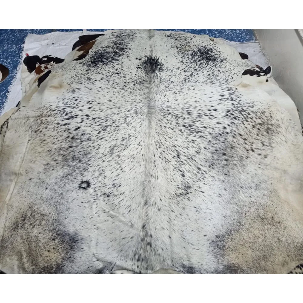 Cowhide Rug-Black and white Cowhide Rug-Living Room Rug-Hair On Rugs-Tri-colour Rugs-Brindle Cowhide-Ottoman Rugs-Soft Carpet