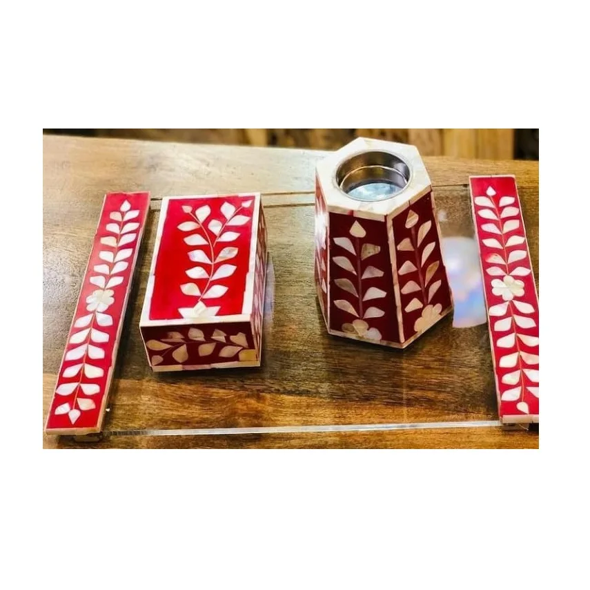 New arrival bakhoor set with bone inlay work premium quality bakhoor incense burner with box and tray set mubkhar from India