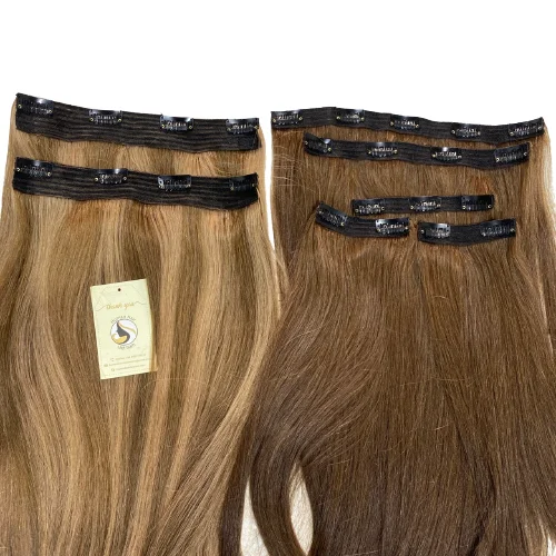 Drop Shipping High Quality Vietnam Human Hair Vendor Double Drawn Russian Slavic Hair Brown Ombre Color Clip In Hair Extension