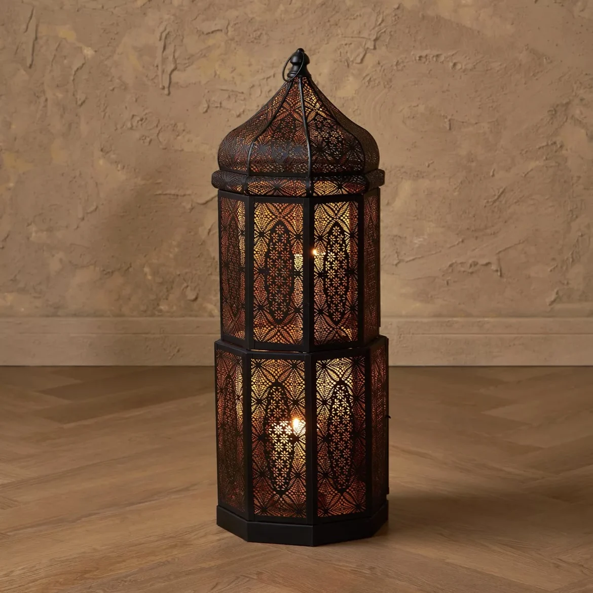 2025 Ramadan Decorations Lights Customized Black Metal Candle Moroccan Lanterns Home Decorative Hanging and Floor Lanterns