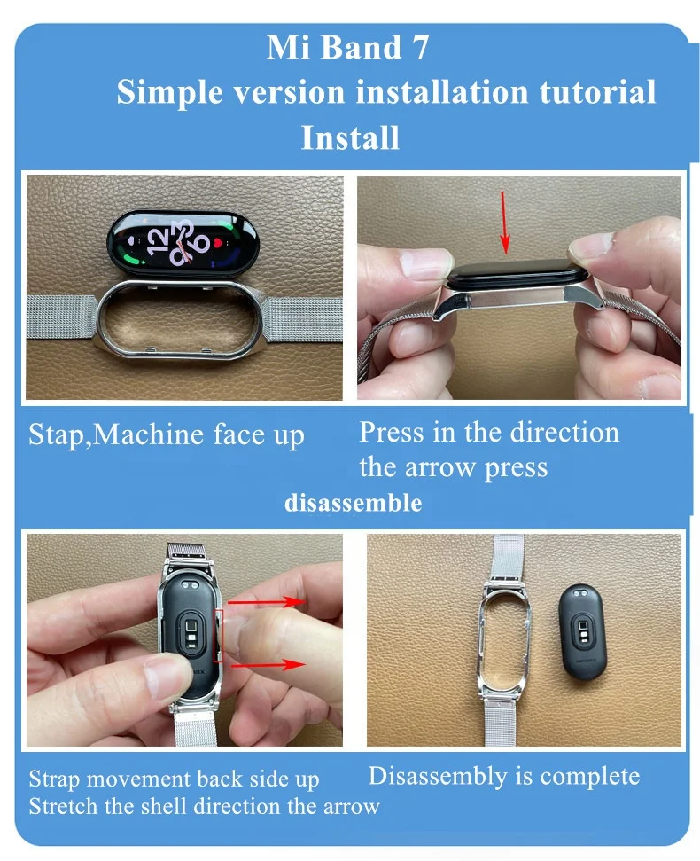 Watch Band Wrist Metal Bracelet New Adjustable Size Plastic Case Stainless Steel Replacement Wristband for Xiaomi Mi Band 7