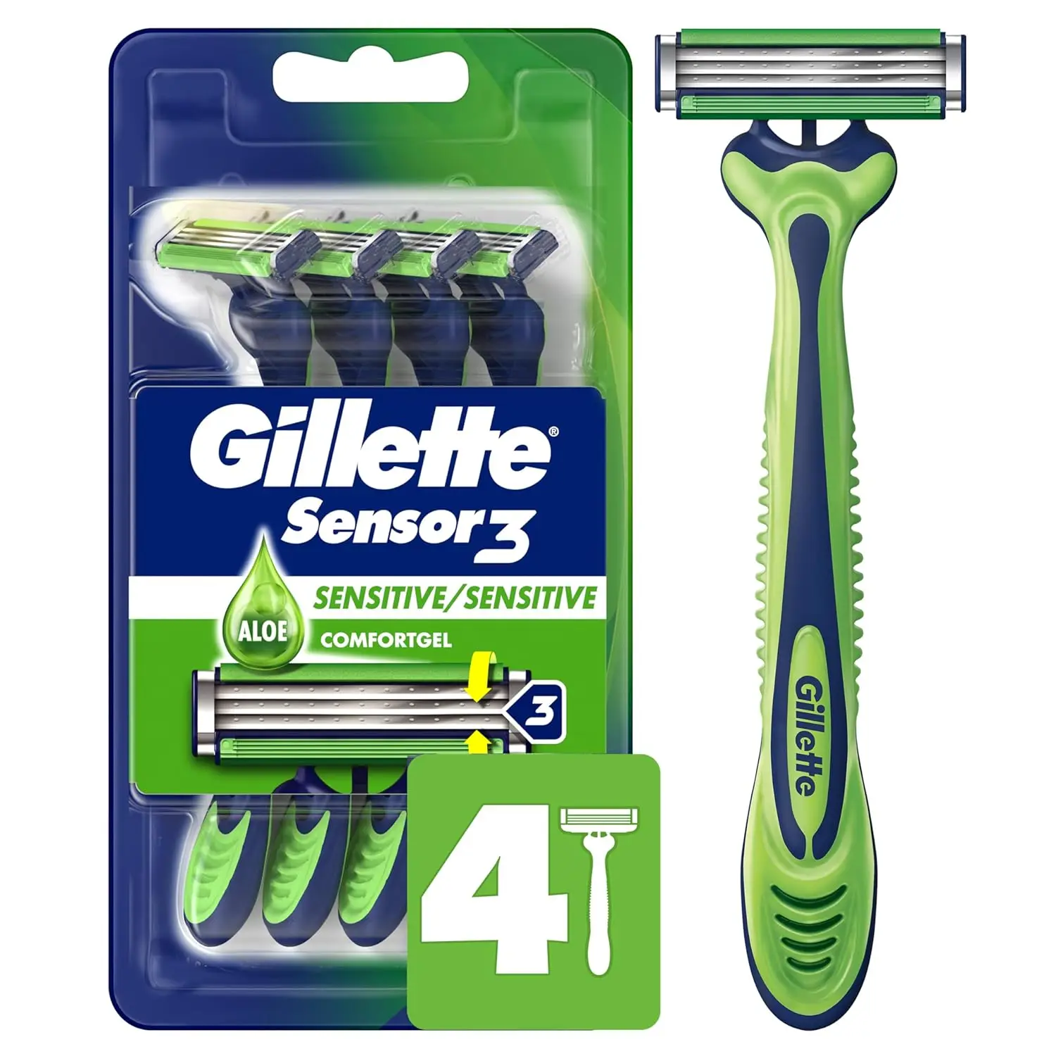 Gillette Sensor3 Чувствительная Мужская одноразовая бритва 4 бритвы