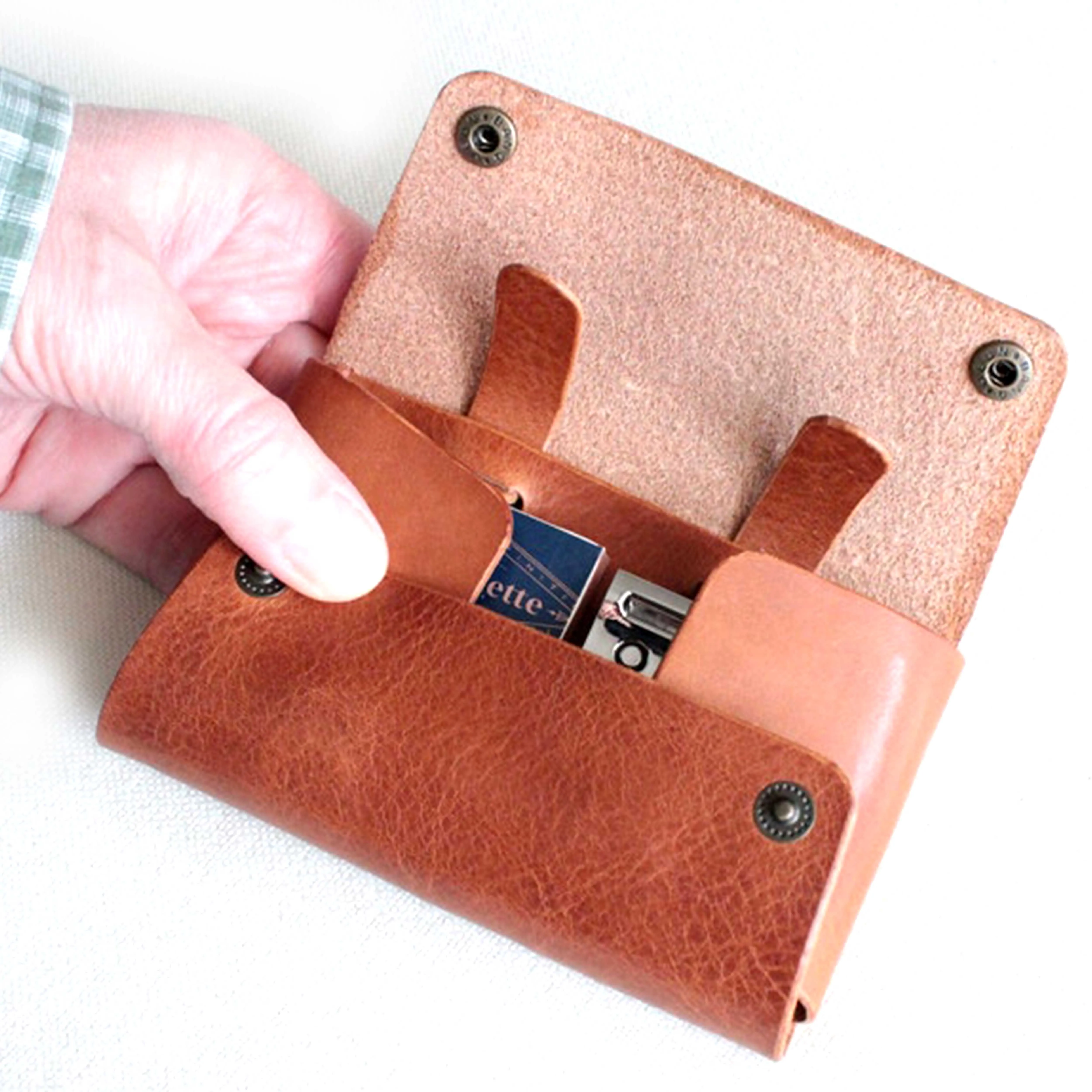 OEM Factory Made Rich Grain Leather Edge Razor Protector Case, Double Edge Safety Razor Safety Pouch