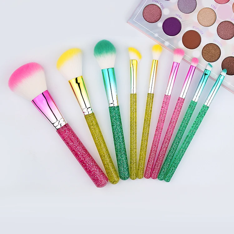 Wholesale High Quality 9Pcs Color Makeup Make Up Brush Set Custom Diamond Glitter Bling Crystal Handle Makeup Brush